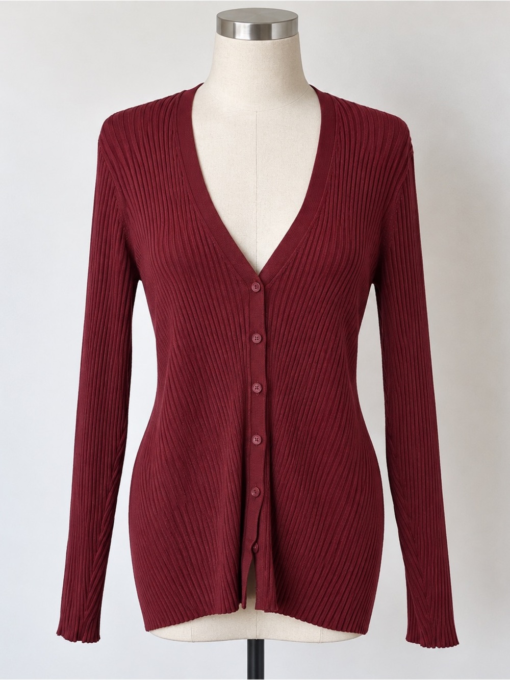 Torrid Fitted Cardigan V-Neck Sweater Maroon Ribbed Knit 3X 22-24 NWT